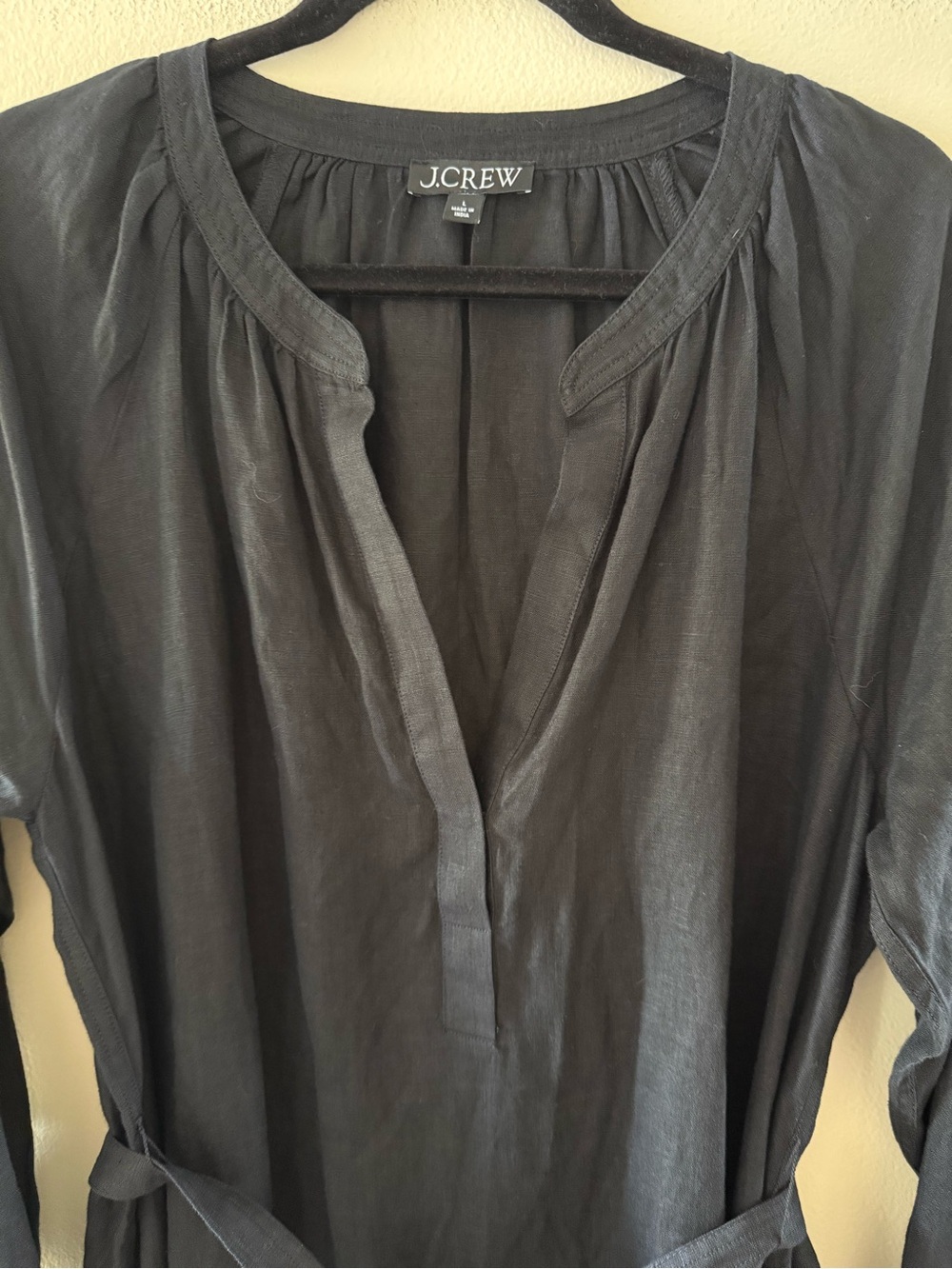 J. Crew Black 100% Linen Long Sleeve Maxi Dress with Waist Tie - Picture 4 of 8